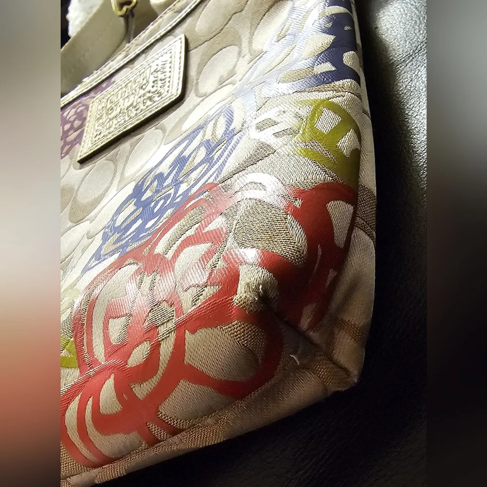 Coach Daisy Floral print Y2K Cream canvas Signature Swing Poppy Crossbody EUC - Picture 8 of 16